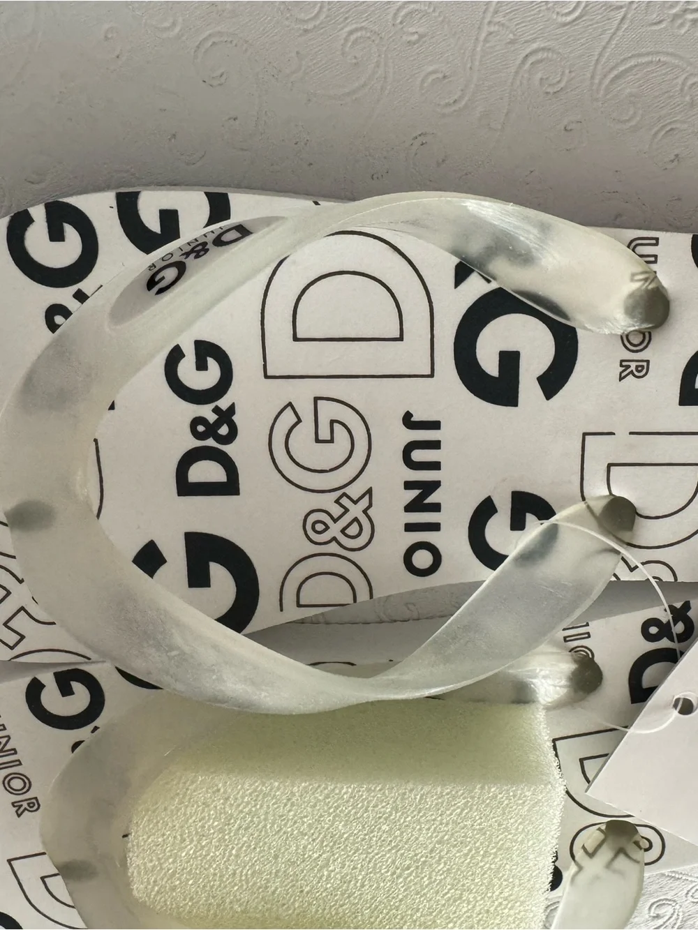 D&G Junior White Flip Flops with Pale Yellow Foam Strap